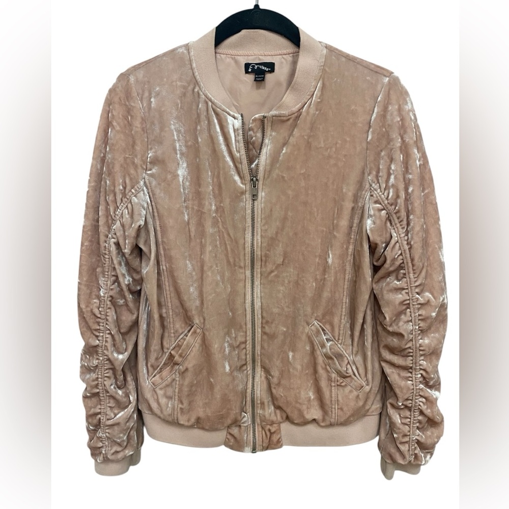Art Class Girl Size XL Velour Bomber Jacket Mauve Ruched Sleeves